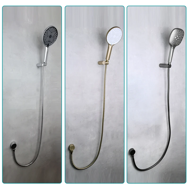 Black Hand Shower Set Solid Brass Bracket with Outlet Hose Connector ABS Plastic Shower Gold Grey Stainless Steel HoseChrome