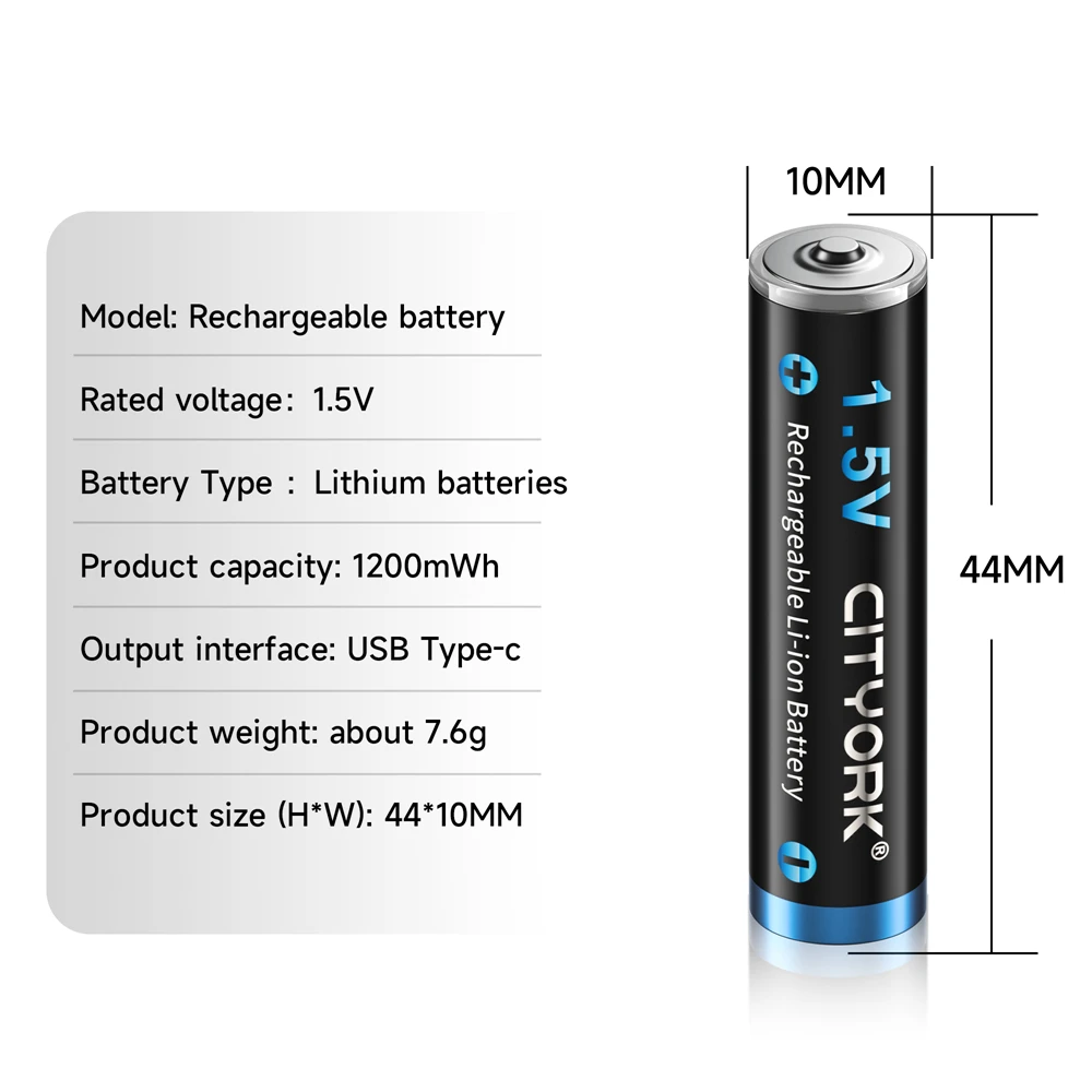 Akumulator litowy AAA, akumulator litowo-jonowy o rzeczywistej pojemności 1200mwh 1.5V USB + kabel USB o niskim poziomie samorozładowania