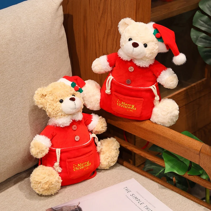 32cm Pluszowa Torba do Przechowywania w Kształcie Misia, Zabawka Pluszowa, Poduszka Świętego Mikołaja, Miękka Wypchana Maskotka, Uroczy Pluszak Festiwalowy, Prezent Świąteczny, Dekoracja Domu na Boże Narodzenie