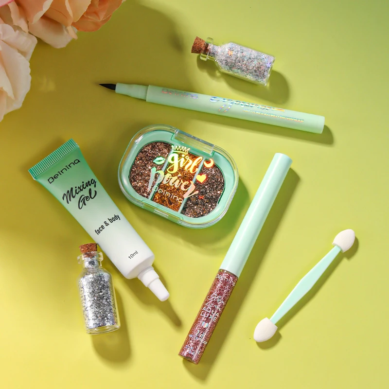 7 in 1 메이크업 세트 선물, 글리터 아이섀도우, 쉬머 아이라이너 아이섀도우 프라이머 무대 메이크업, 휴일 선물용 얼굴 몸 머리 화장품