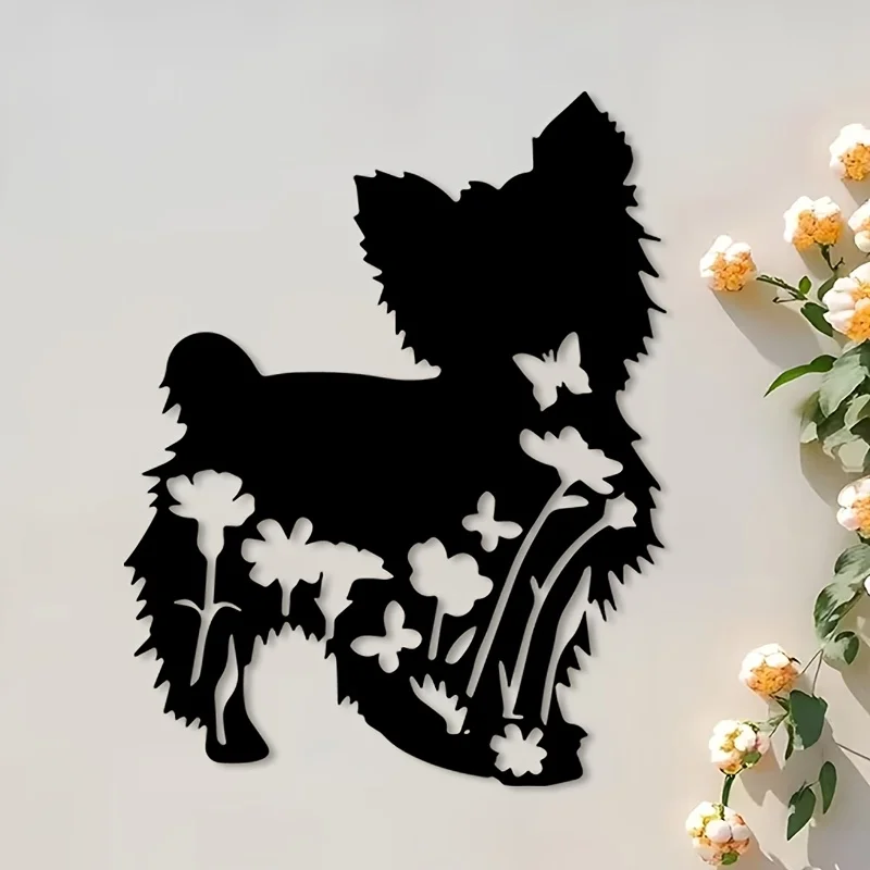 Yorkshire Terrier Metal Wall Art Iron Dog Sculpture Living Room Garden Fence Hanging Mural Pet Lover Christmas Decor Gift