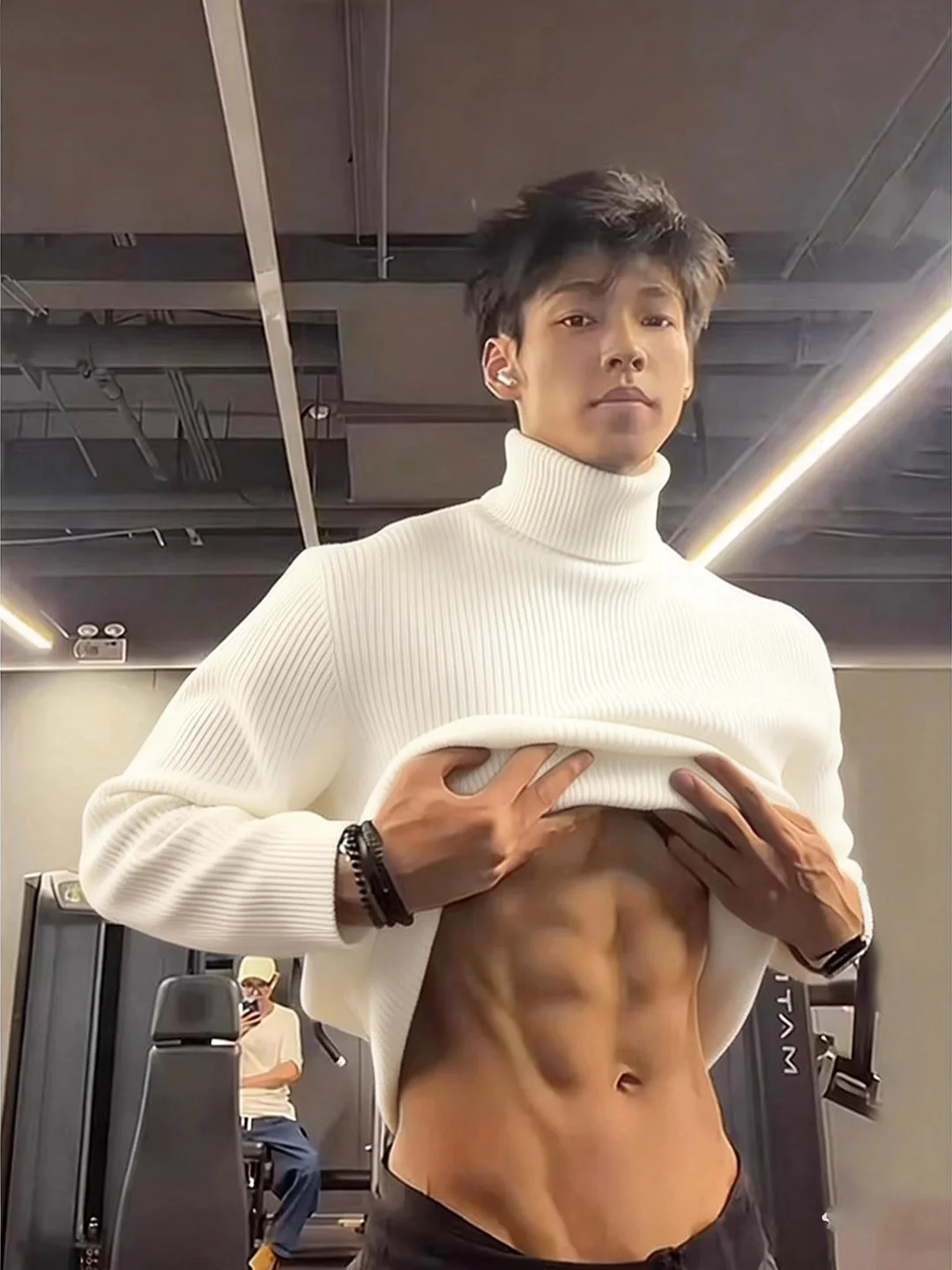 

Мужской трикотажный свитер с высоким воротником, белый, с текстурой, в полоску, для зимы, повседневный, свободного кроя, мягкий, теплый, толстый, с длинным рукавом, базовый слой