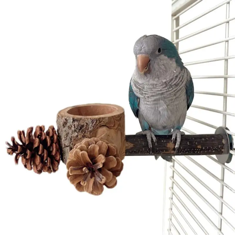 

Bird Wood Stand Perch With Food Or Water Feeding Bowl For Parrot Parakeet Cockatiel Cage Accessories