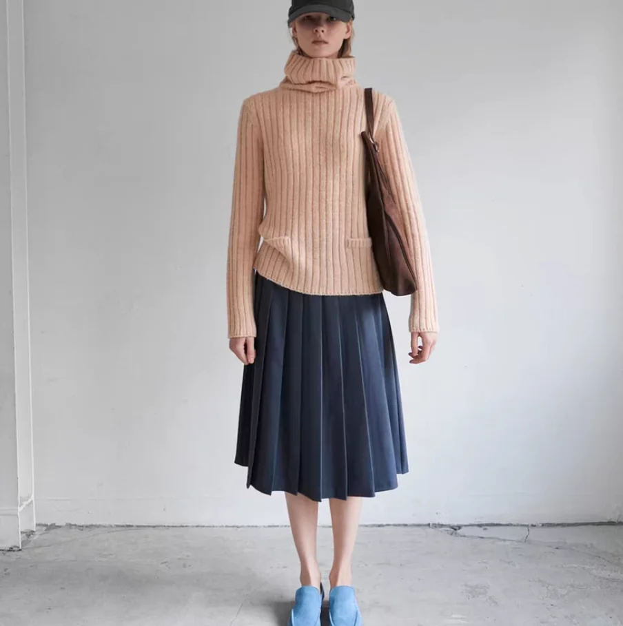 Falda Midi de cintura alta para mujer, Falda plisada dra estética Smoothmood, falda coreana informal de longitud f para uso diario, Otoño e Invierno