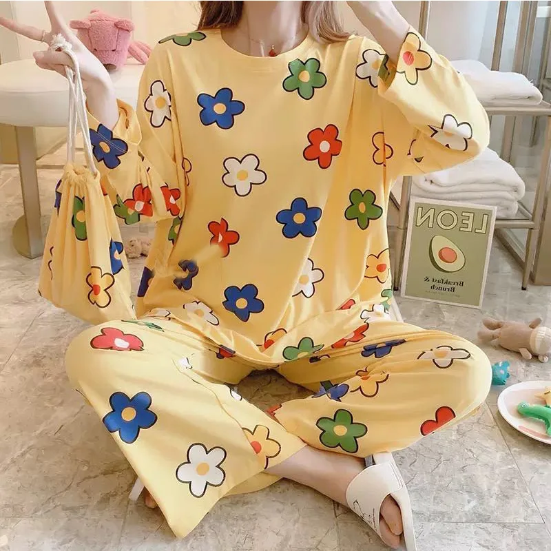 Cartoon Mickey and Minnie Print Girls Long Sleeve Pajamas Spring Autumn Pajamas Ladies Pajamas Cute Pattern Homewear Set