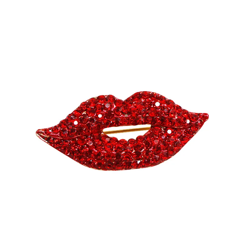 Fashion Women Red Lips Full Rhinestone Luxury Brooches Pins Creative Sexy Crystal Shining Party Wedding Jewelry Accessories Gift