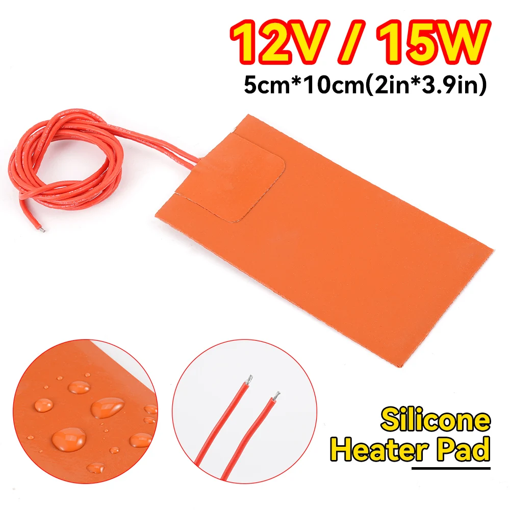 12V Silicone Heater Vehicle Fuel Engine Fuel Tank Heating Pads 15W High Temperature Resistance Heating Waterproof Pad