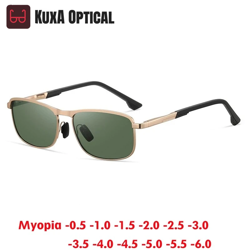 

KUXA мужские 2026 новые поляризационные солнцезащитные очки для близорукости, модные очки из сплава по рецепту UV400, оптика, квадратные очки на заказ от -,5 до -6.