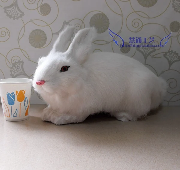 lifelike Animal Model White Yellow Gray Rabbit plastic&furs Rabbit Craft Home Desk Decoration Ornament kids Toy Gift d0331