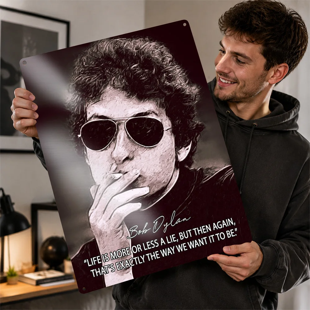 Bob Dylan Sunglasses Quote Textured Metal Poster Retro Painterly Wall Art For Bedroom Personalized Aluminum Sign Music Fan Gift