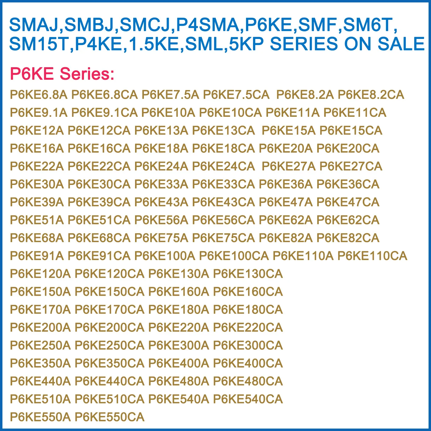 LOCN 2000PCS P6KE47 P6KE47A P6KE47CA P6KE51 P6KE51A P6KE51CA DO-204AC DO-15 P6KE TVS DIODE UNI BI High quality Box package