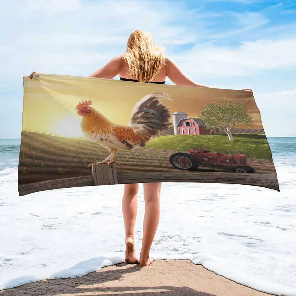 Farmhouse Chicken Beach Towel Microfiber Quick Dry Bath Towels for Swimmer Absorbent Bathroom Towel for Hotel Gym Spa Yoga Sport