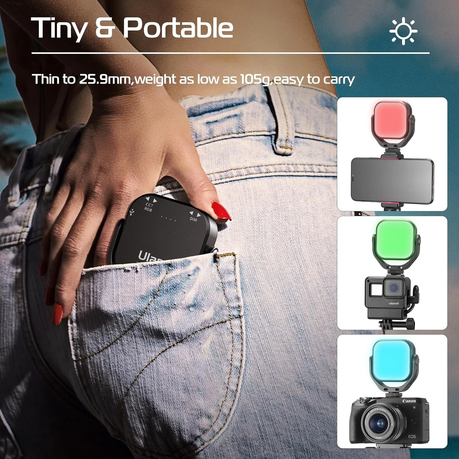 Ulanzi VL66 RGB 2500-6500K Mini cámara de vídeo luz portátil 2000mAh 95 + lámpara de relleno LED regulable para cámara de acción de videocámara DSLR