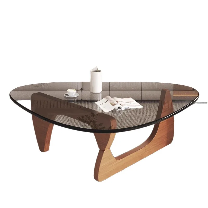 

New coffee table solid wood small apartment household tempered glass living room modern creative simple round