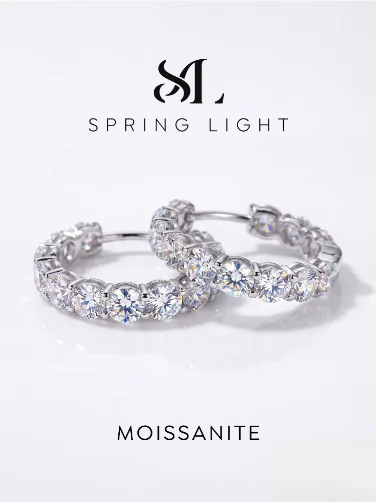 925 スターリングシルバー 0.1ct 本物のモアッサナイトダイヤモンドラウンドイヤリング結婚式のファッションフープイヤリング女性のためのウェディングジュエリー 1