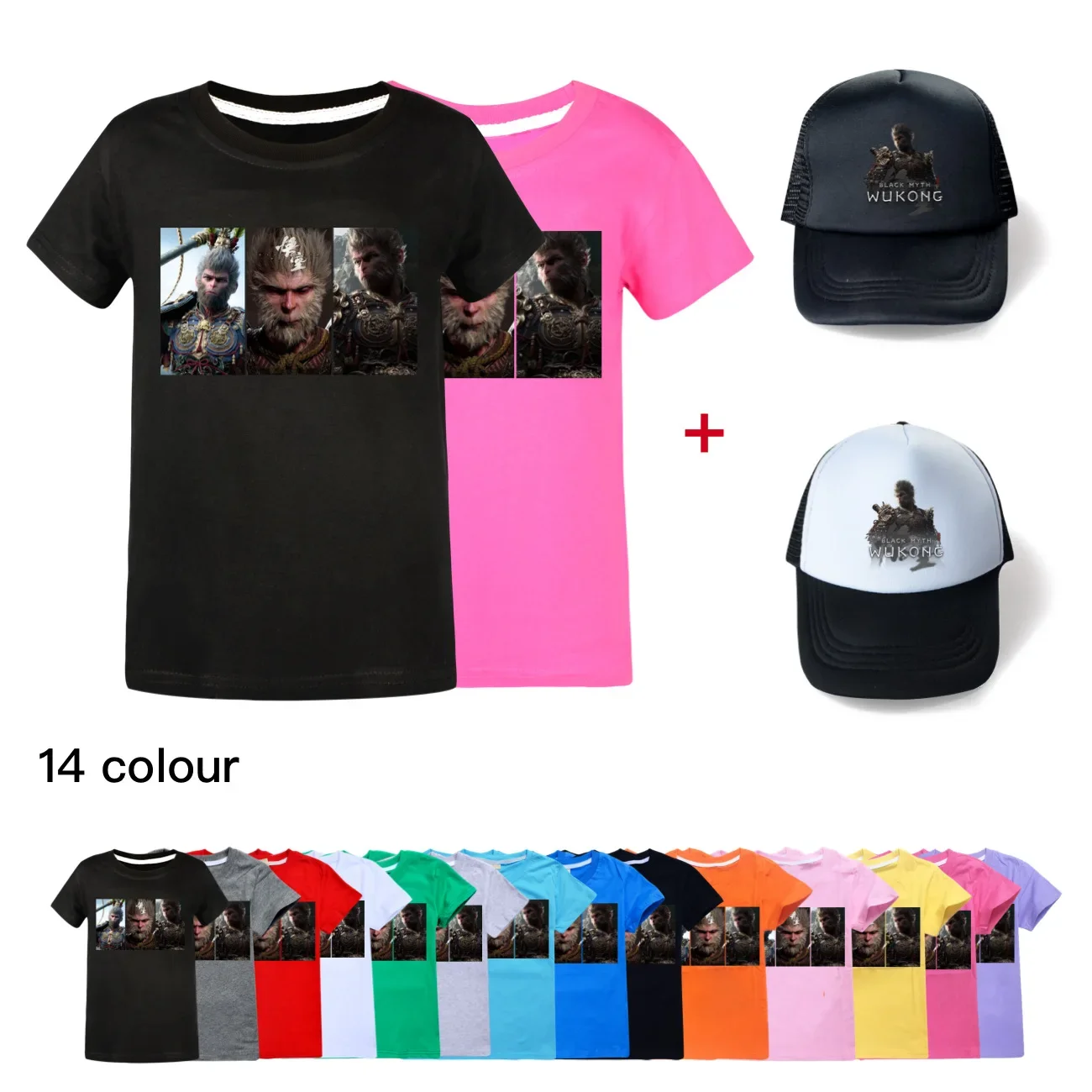 

Summe Black Myth Wukong Game TShirt Kids Clothing Childrenr Short Sleeve Tops &sunhat Boys Casual Tees Girls Cotton Clothes3744