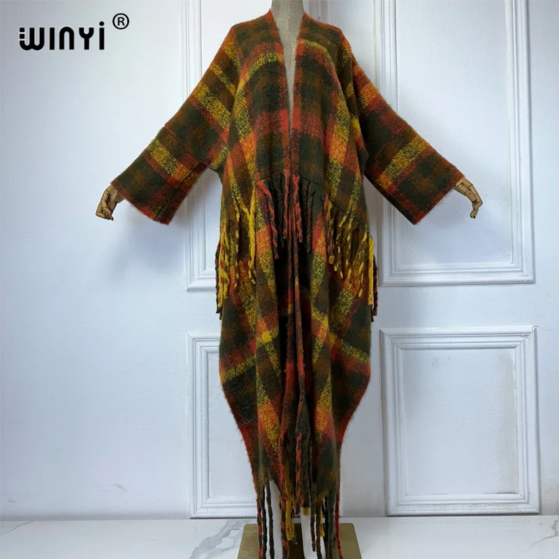 Winyi-女性のための豪華なカーディガンの衣装,オープンフロントの着物,ロングダウンコート,アフリカの服,ドバイとアフリカ,冬,フリンジ