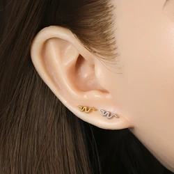 Fashion All Stainless Steel Silver gold Color Snake Ear Stud Earrings For Women Men Small Punk Unique Cartilage Piercing Jewelry
