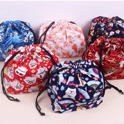 Lancheira com cordão estilo japonês, bolsa de armazenamento para viagens, piquenique, portátil, fácil de lavar, Bento, bolsa de 1pc