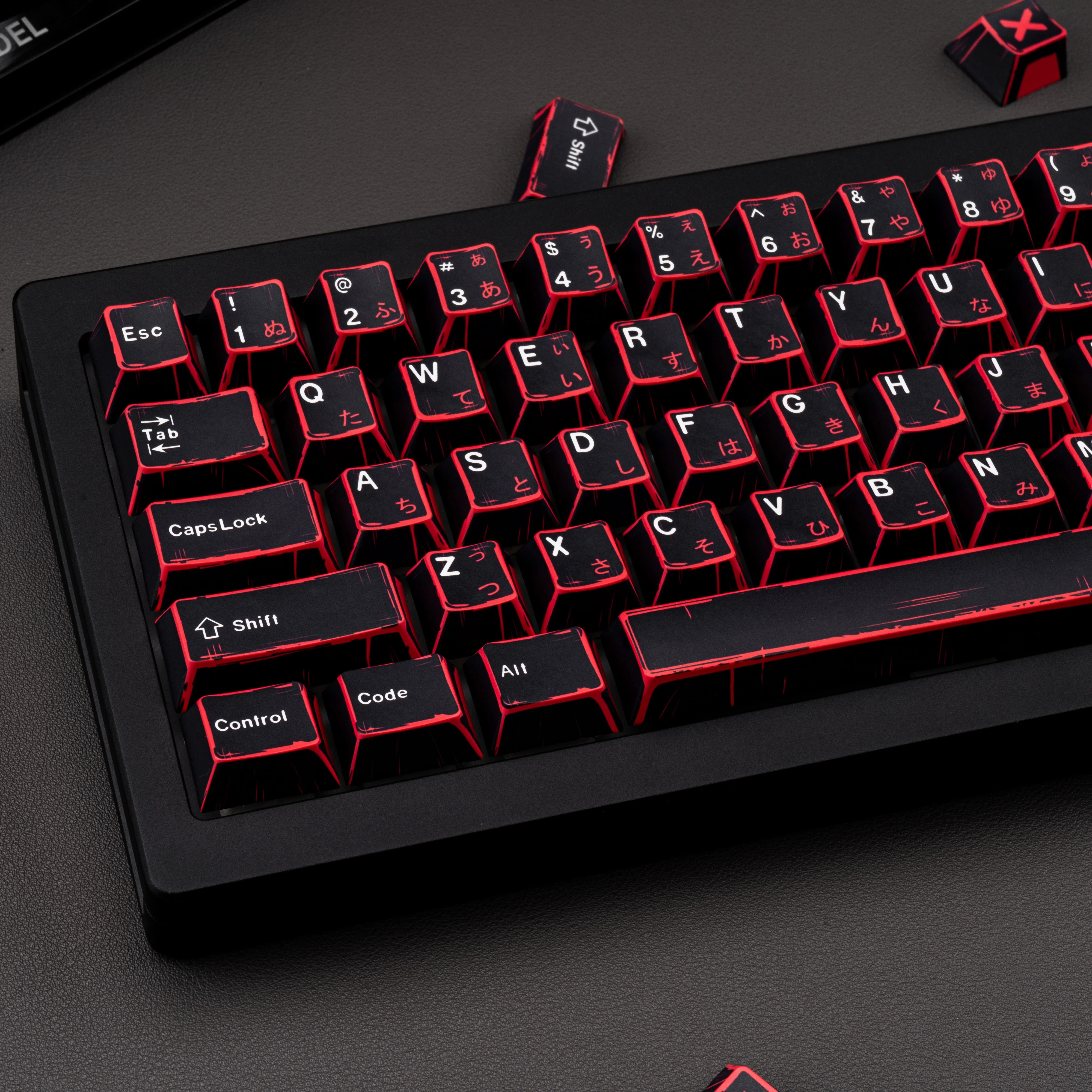 MAIMOOO Minimalist Black Red Japanese Manga Keycaps Cherry Profile PBT Custom Comic Style Keycap for Wooting Mechanical Keyboard