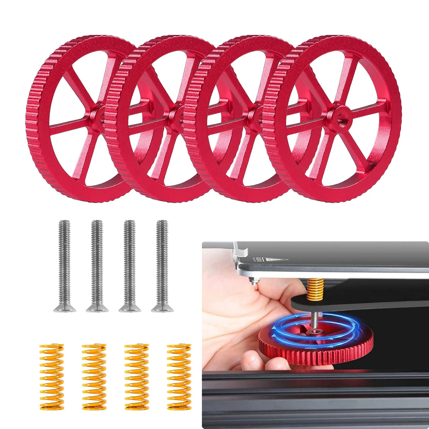 4PCS Upgraded Aluminum Hand Twist Leveling Nut with Hot Bed Die Springs and Screws for Ender 3/3 Pro/3 V2 /5/5 Plus/Pro/CR-10