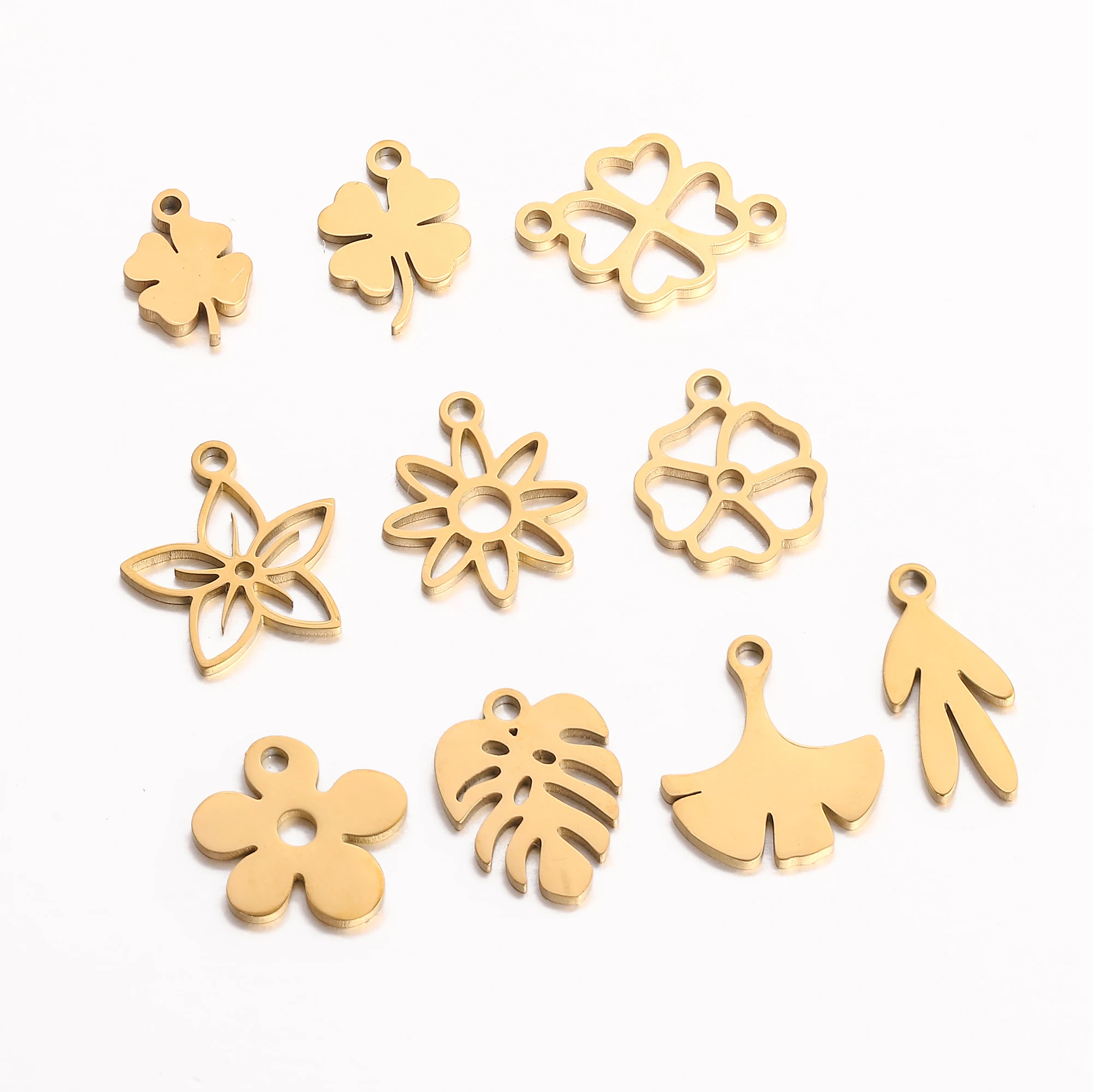 5Pcs/Lot Floral Theme Flower Charms Stainless Steel Sakura/Peach Blossom/Clover Pendants DIY Necklace Bracelets Jewelry Making