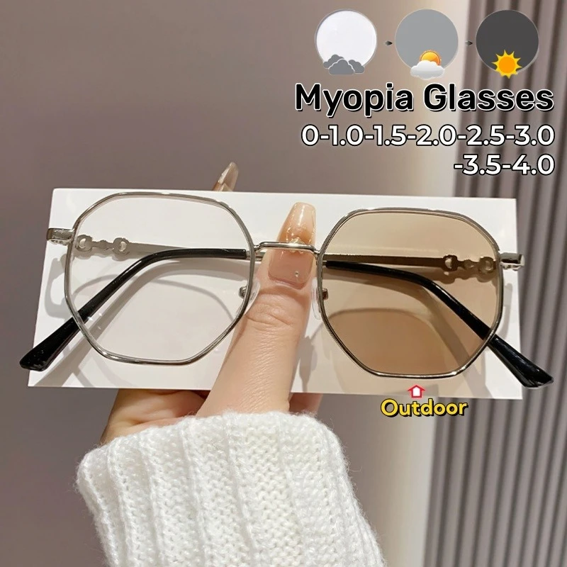 

Unisex Photochromic Myopia Glasses High Definition Luxury High Quality Blue Light Blocking Eye Protection Eyeglasses 0 To -4.0
