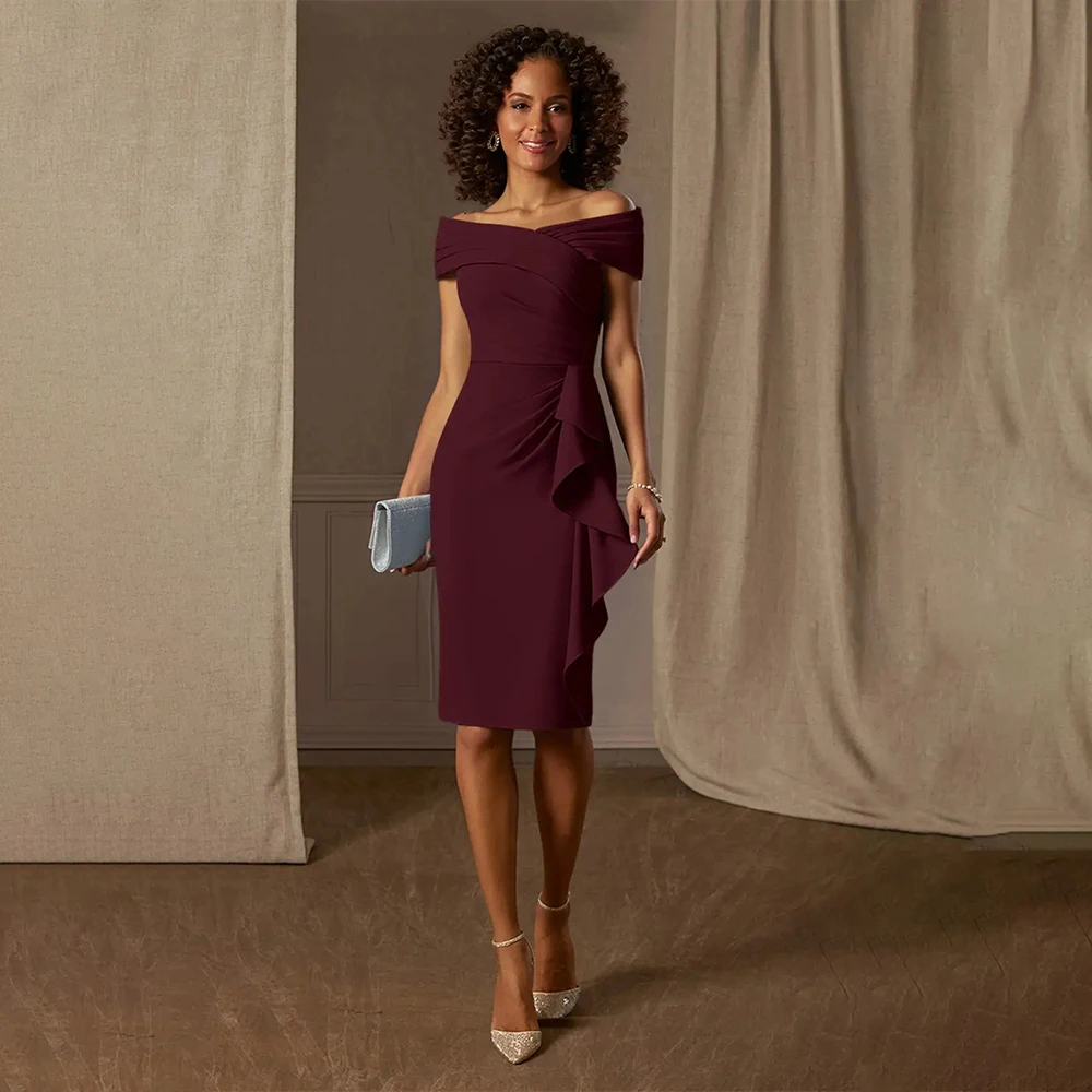 

Evening Dresses Sleeveless Ruffled Knee-Length Pleated Off-Shoulder Prom Dresses Cocktail Party Dresses فساتين سهرة