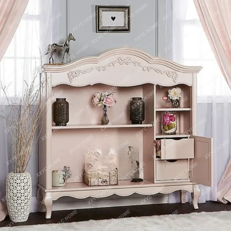 

Детский книжный шкаф из массива дерева с резьбой, розовый, в стиле принцессы