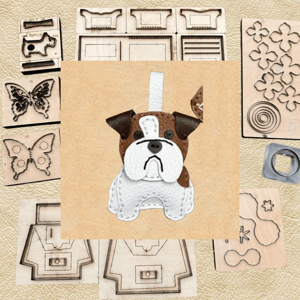 Custom Laser Wood Cutting Die, Cute British Bulldog Puppy Pendant Mold, Handmade Leather Craft Keychain Tool