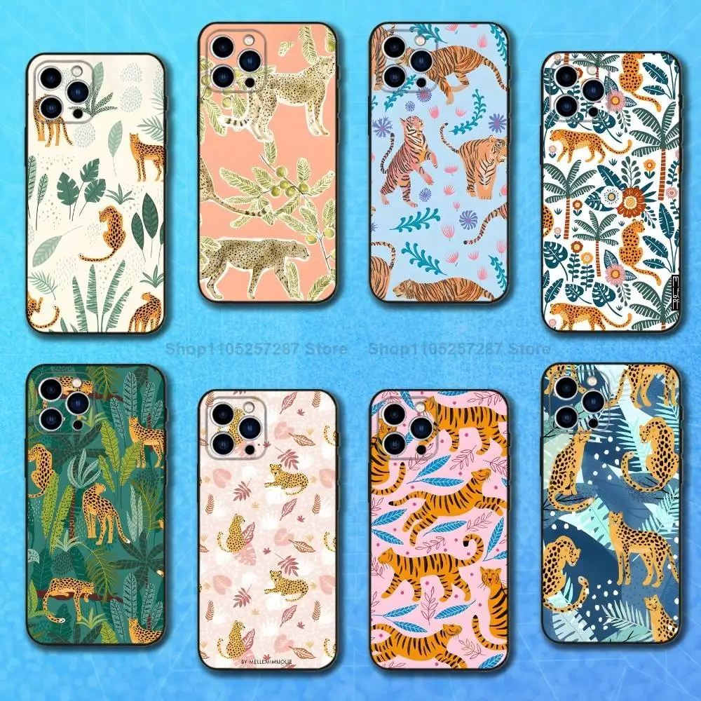 

Cool Foliage Leopard Art For iPhone 12,14,13,15,16,11,17,X,Mini,XR,SE,XS,Plus,Pro,Max,8,7,Soft Silicone Black Case