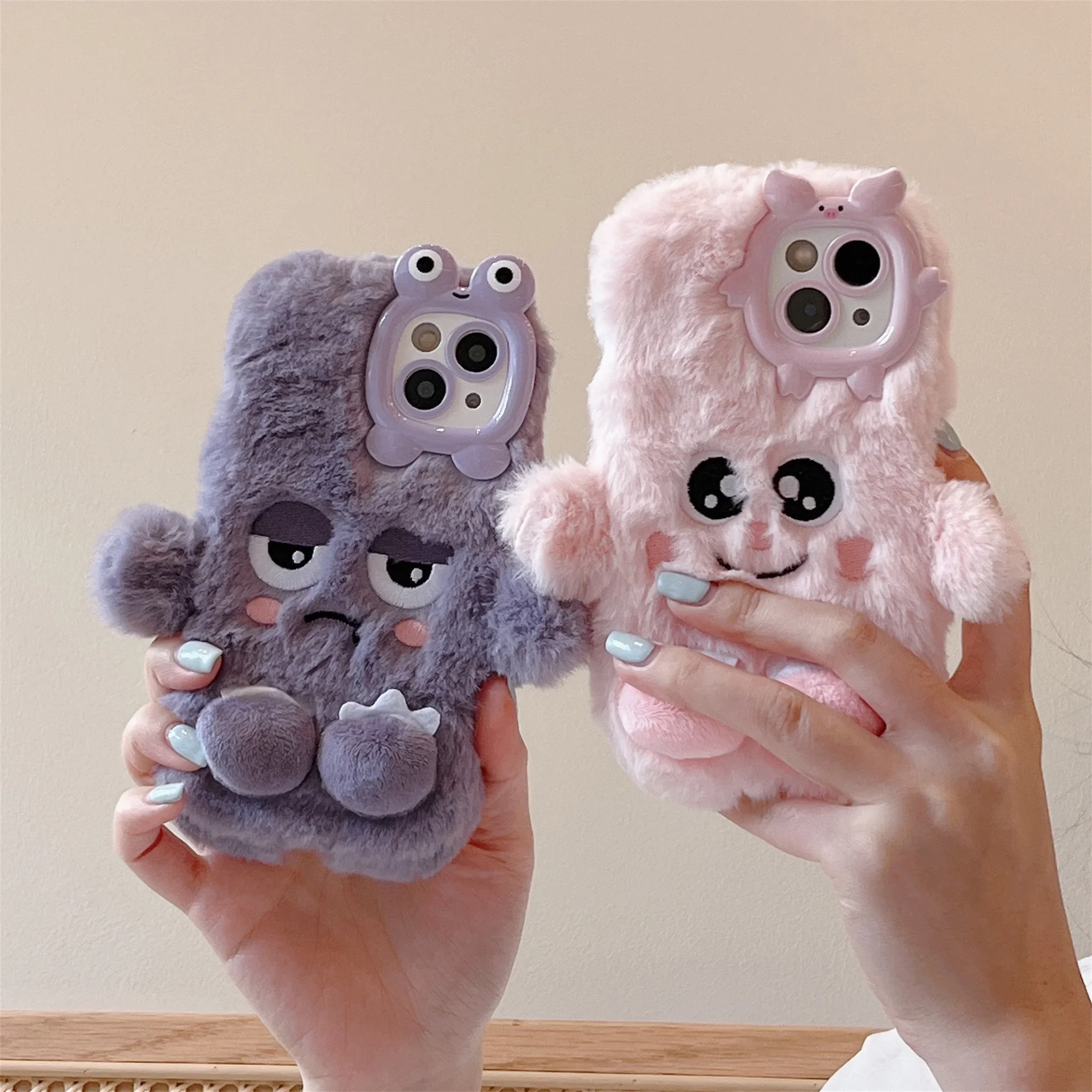 Plush  Cartoon Figure Phone Case for IPhone16 15 14 13 11 12 ProMax Plus Shockproof Furry  Fur Anti-drop  Protective Back Cover