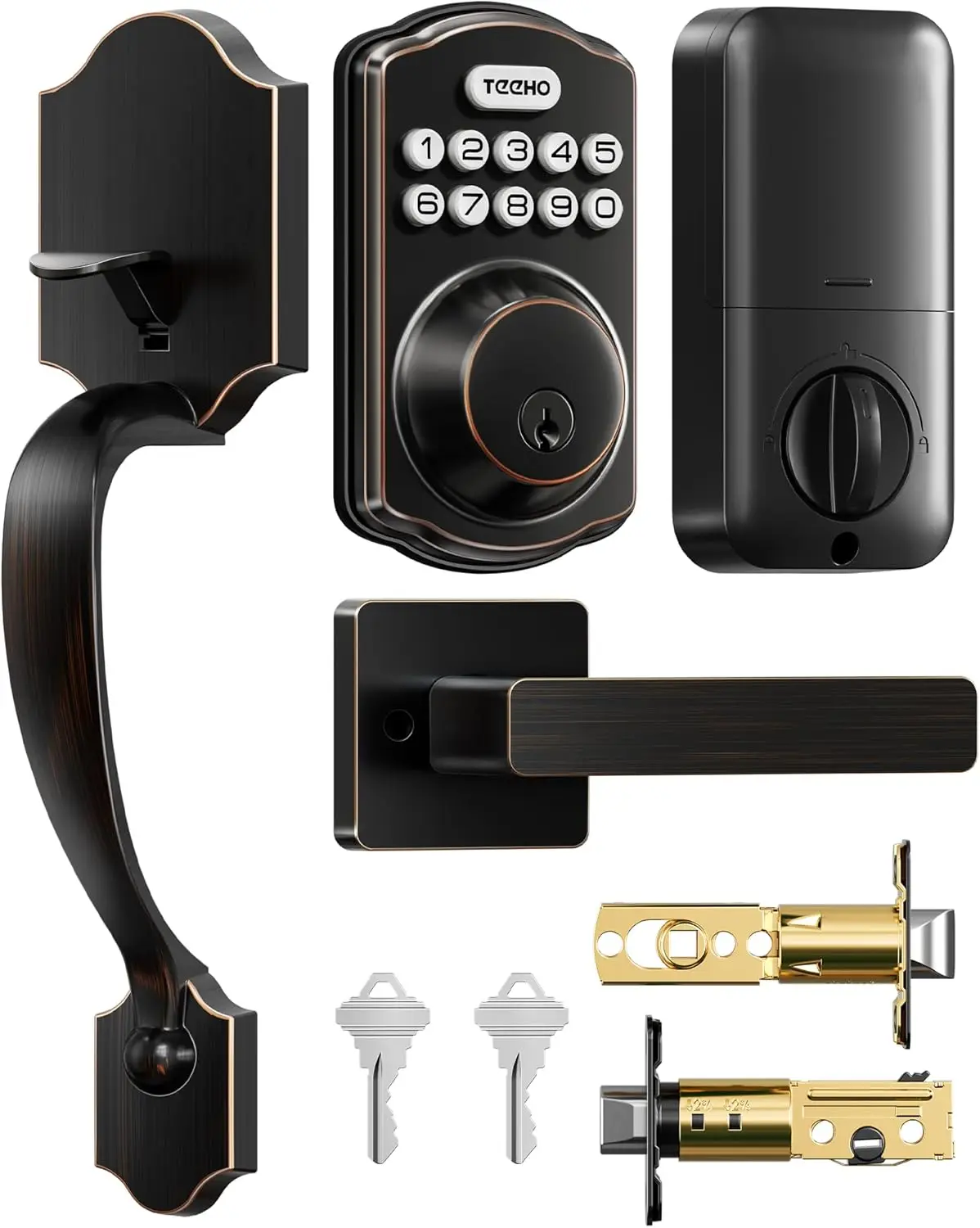 

Бесключевой дверной замок с ручкой, электронный кодовый замок-защелка, умный замок для входной двери с автоматической блокировкой, простая установка, бронзовый цвет