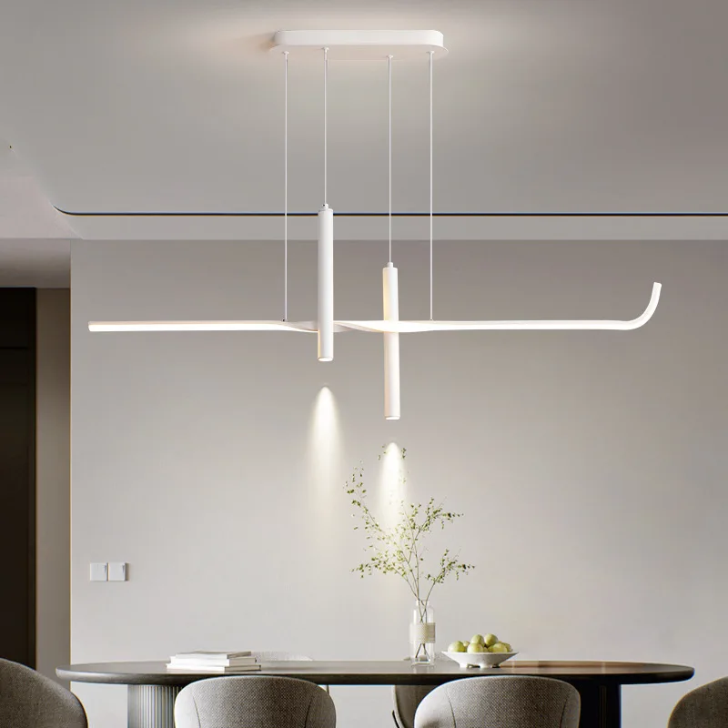 Modern Creative Long Strip Dining Room Chandelier Minimalism Dining Table Bar LED Pendant Lights Lines Spot Lamp Luster Fixtures