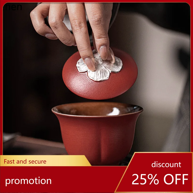 

Zml retro ceramic tea bowl - cool-touch with lid - kung fu tea set