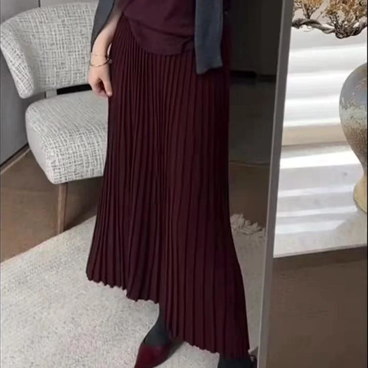 

Юбка Ankela Red фасона А-силуэт, женская, модная, весна 2025, универсальная, свободная, с высокой талией, плиссированная, однотонная