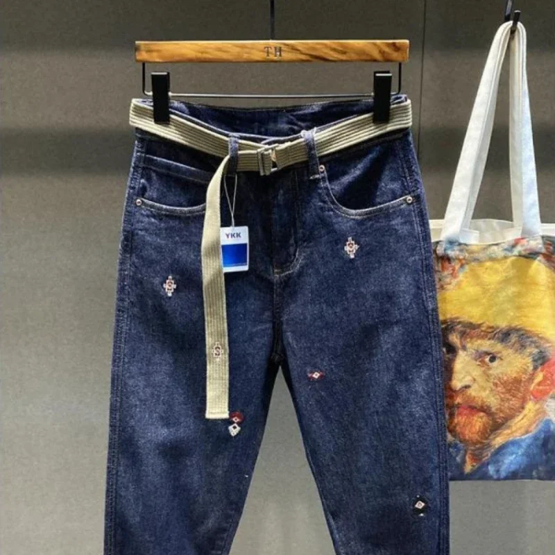 Jeans de cow-boy brodés pour hommes, pantalons en denim, streetwear des années 90, vêtements Harem, tendance rétro, grande taille, fjAutumn, 2024