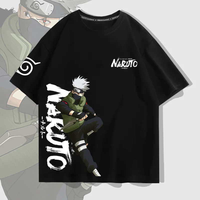 Anime Naruto Summer 100% Cotton Men's Round Neck Short Sleeve Y2K Outdoor Hip-Hop Casual Tops Street Fashion Men's Wear