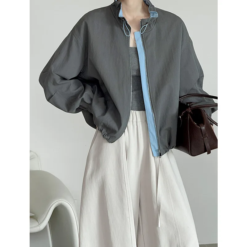 

Autumn women's jacket, gray casual jacket, 2025 commuting versatile Korean version loose casual zipper top