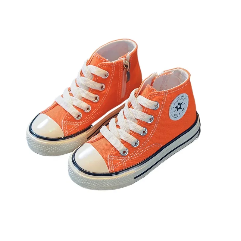 

Small Medium Kid Korean Version Student Board Shoes Parent-child Couple Shoes Spring New Children's High Top Canvas Shoes