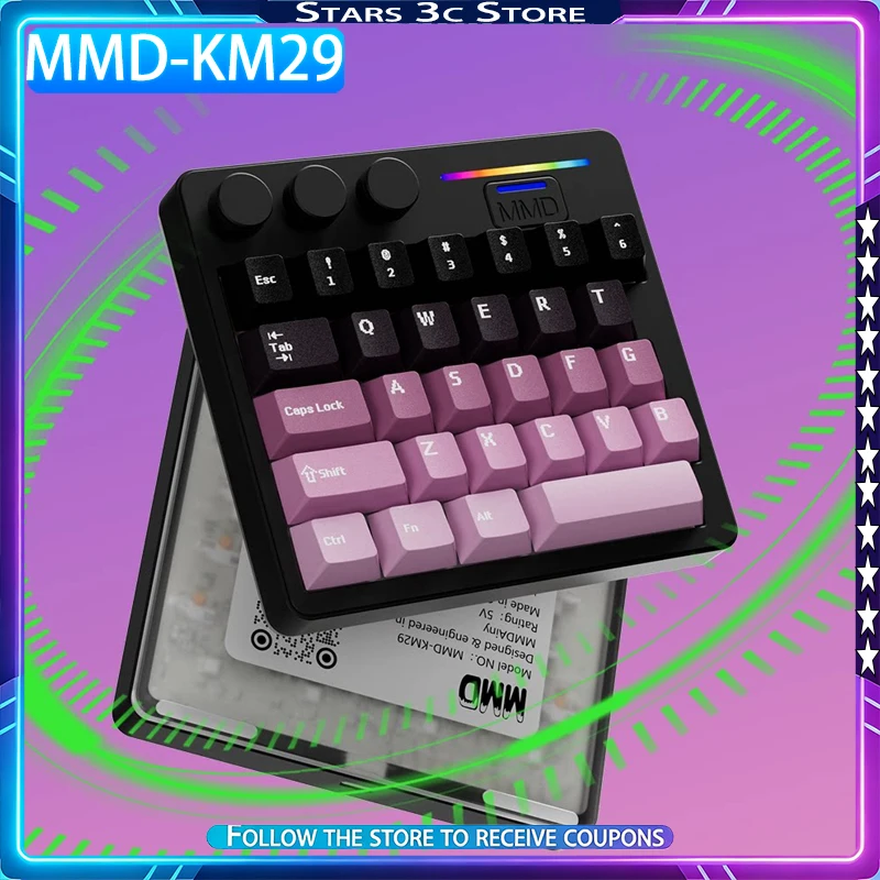 MMD KM29 Mini Mechanical Keyboard Wireless Tri Mode TOP Structure Support QMK VIA 3 Knobs Office Keyboard for Painter Designer