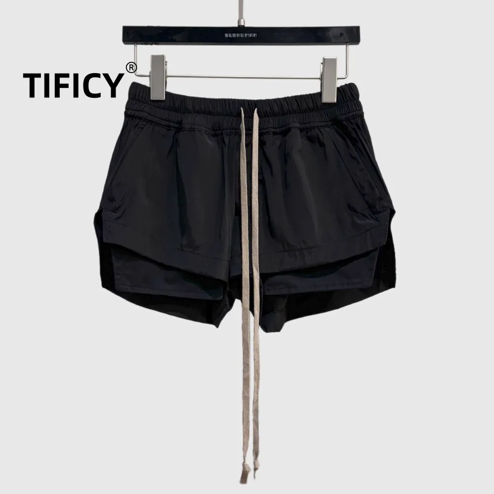 

High Street Dark Style Slim Fit Pants with Slit Drawstring Shorts Women's Exlstic Waist Casual Pants Sexy Solid Color Shorts
