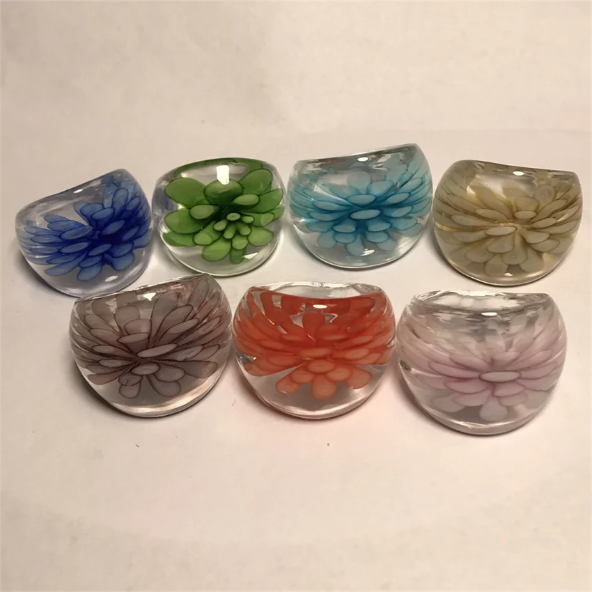 16 Styles New Handmade For Women Retro Style Murano Glass Transparent Liuli Embedded Flowers Finger Rings Fashion Jewelry