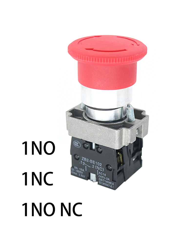 Interrupteur d'arrêt d'urgence XB2-BS542, tête champignon de 22mm, 1NC + 1NO/1NC, bouton poussoir de verrouillage rotatif, interrupteur de sécurité industrielle à 2 positions