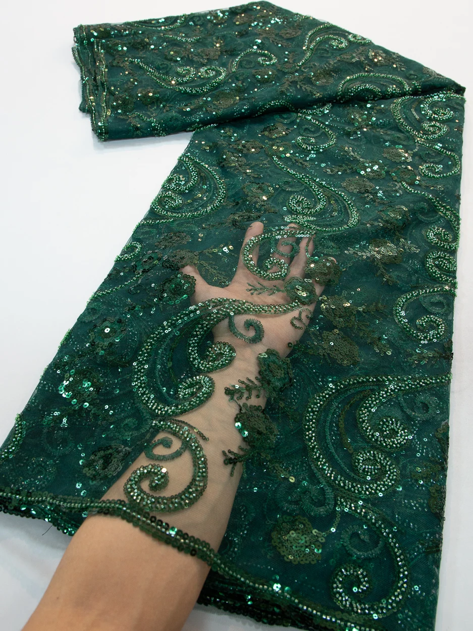 

African Nigerian Material Lace Fabric With Sequins 2024 High Quality Embroidery French Lace Fabrics For Women Wedding TY3800