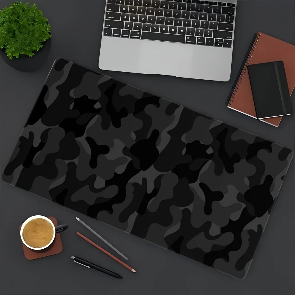 Black Camouflage Extra Large Desk Mat Non-Slip Rubber Gaming Mouse Pad with Stitched Edges