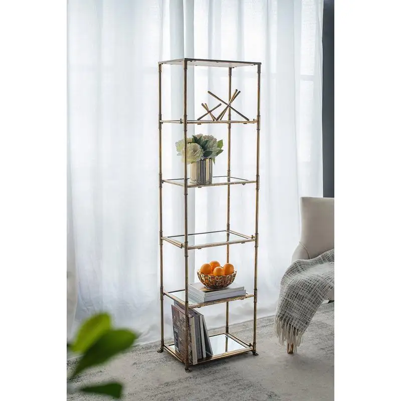 

Antique Gold Six-Tier Mirrored Shelving Unit, Perisa Mirror Shelf 20"x14"x70.5" Elegant and Stylish Storage Solution for Home