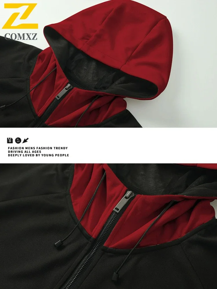 Outdoor Windbreaker Jackets Men's 2025 Autumn New Casual Fashion Splicing Windproof Jacket Male Hiking Camping Loose Hooded Coat