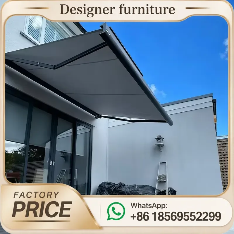 Motorized Retractable Folding Arm Awning Aluminum Alloy Full Cassette Remote Control Waterproof UV Protection For Balcony