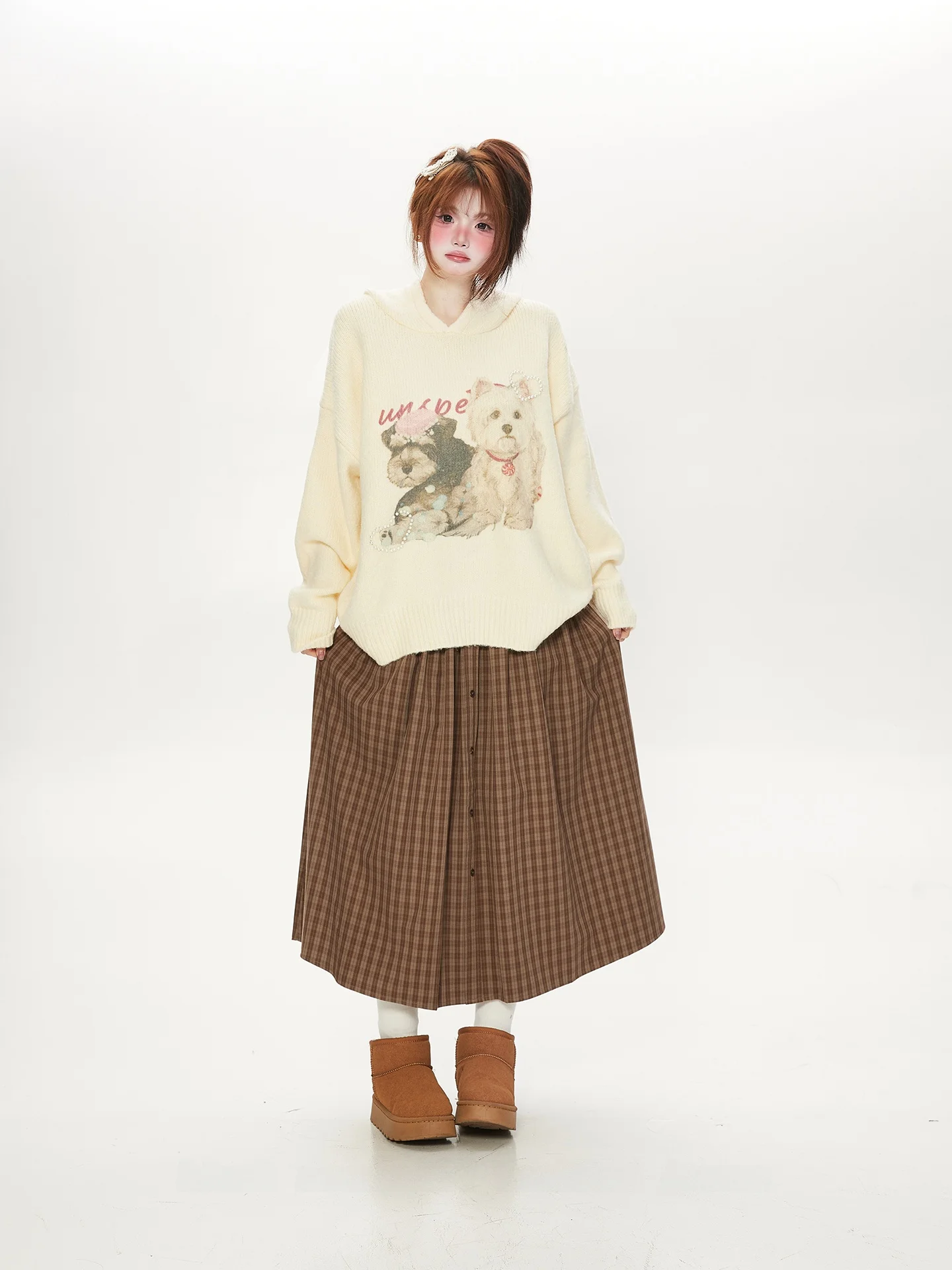 

Chic Soft Cute Dog Print Hoodie Women's Autumn Winter Korean Sle Versatile Gentle Design Knitted Sweater Comfortable Fit Lo...